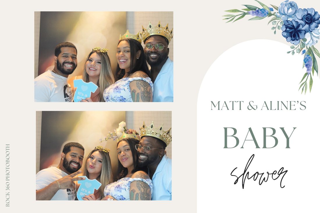 Friends celebrating at a baby shower with a Rock 360 photo booth