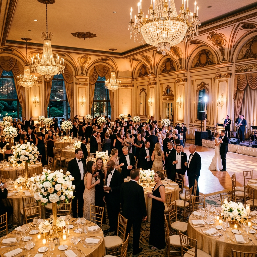 Luxury ballroom celebratory wedding event backdrop placeholder